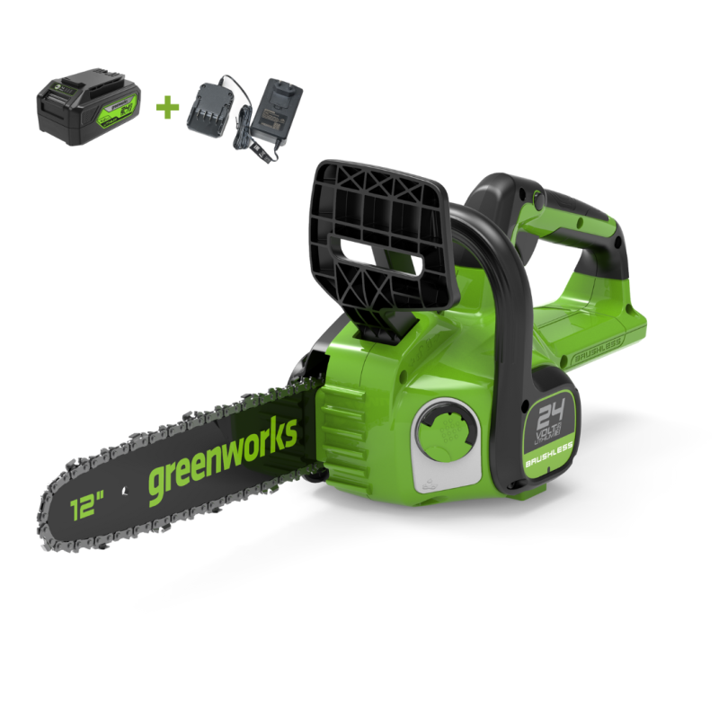 Цепная пила Greenworks GD24CS30K4 24V (30 см) аккумуляторная, с  АКБ 4 А/ч и ЗУ