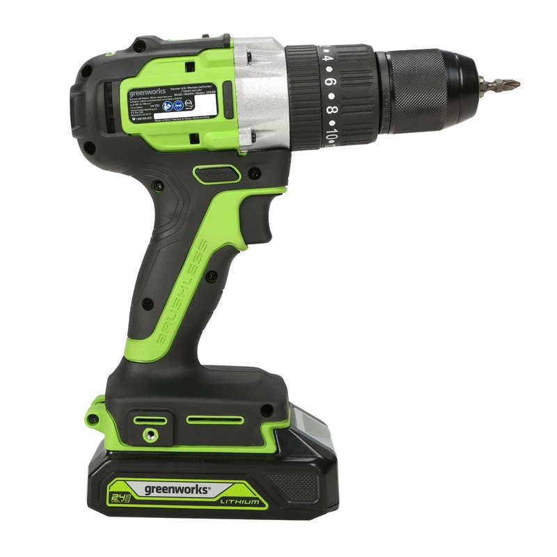 Дрель-шуруповерт ударная Greenworks GD24DD60K2 24V (60Нм) аккумуляторная, с АКБ 2 А/ч и ЗУ (в кейсе)