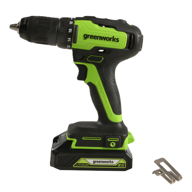 Дрель-шуруповерт Greenworks GD24DD35K2 24V (35Нм) аккумуляторная, с АКБ 2 А/ч и ЗУ