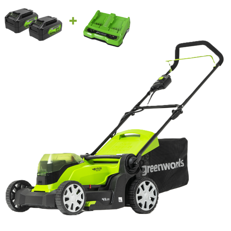 Газонокосилка Greenworks G24X2LM41K2X 24V (41 см) аккумуляторная, с 2×АКБ 4 А/ч и двойным ЗУ