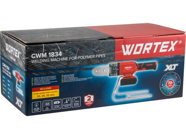Аккум. сварочный аппарат для полимерных труб WORTEX  CWM 1834 ALL1 XLT SOLO + 3 насадки (300 Вт, 25-340 С, электронная регулировка.) (1304746)