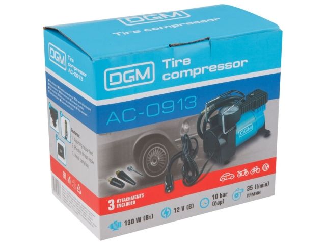 Компрессор автомобильный DGM AC-0913 (12 В, 130 Вт, 35 л/мин, 10 бар (манометр 7 бар), сумка) (AC-0913)