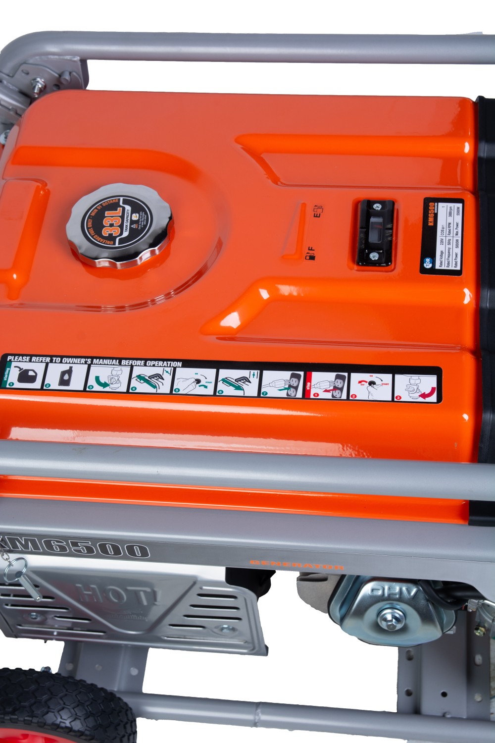 Генератор бензиновый TOR KM6500H 5,0 кВт 220В 27 л с кнопкой запуска и колесами