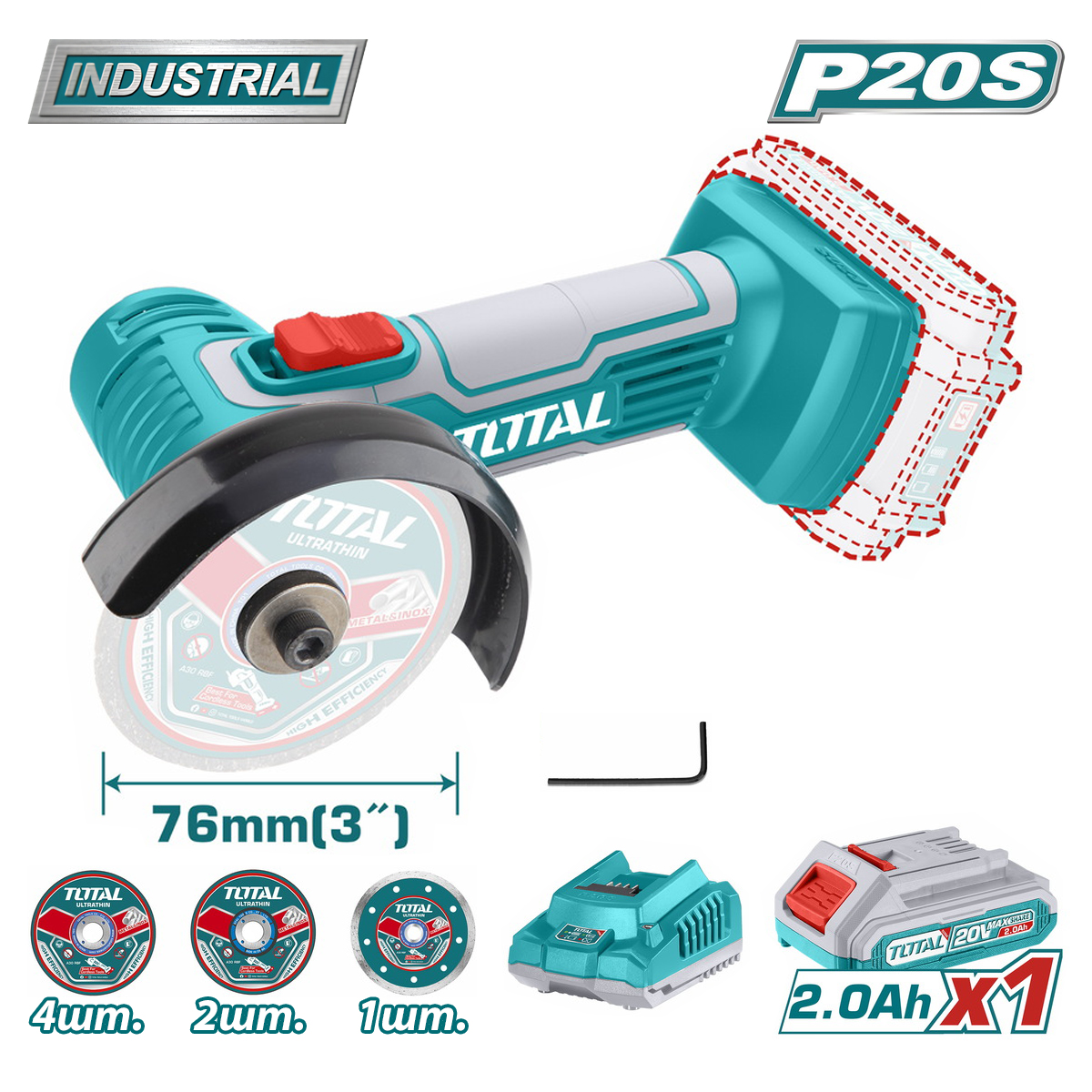 Углошлифмашина мини аккумуляторная TOTAL TAGLI76017