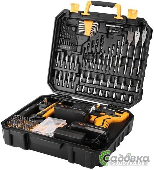 Дрель-шуруповерт Deko DKCD20FU-Li SET 193 063-4179 (с 2-мя АКБ, кейс, набор оснастки)