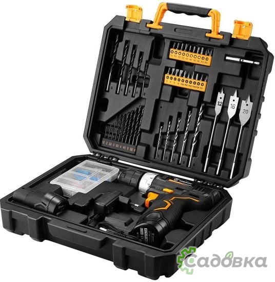 Дрель-шуруповерт Deko GCD12DU3 SET 5 063-4148 (с 2-мя АКБ, кейс, набор оснастки)