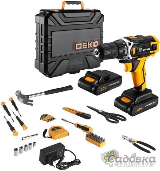 Дрель-шуруповерт Deko DKCD20FU-Li SET 104 063-4178 (с 2-мя АКБ, кейс)
