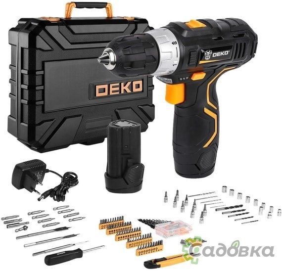 Дрель-шуруповерт Deko GCD12DU3 SET 195 063-4134 (с 2-мя АКБ, кейс, набор оснастки)