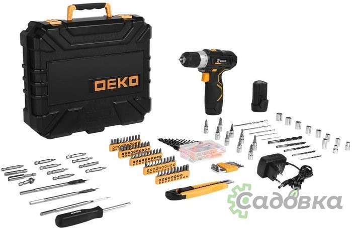 Дрель-шуруповерт Deko GCD12DU3 SET 193 063-4138 (с 2-мя АКБ, кейс, набор оснастки)