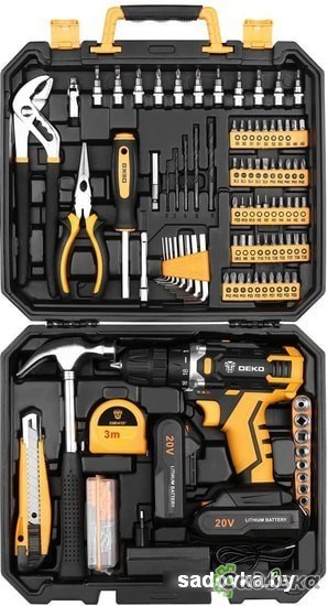 Дрель-шуруповерт Deko DKCD20FU-Li SET 195 063-4135 (с 2-мя АКБ, кейс, набор оснастки)