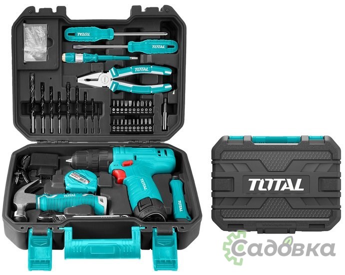 Дрель-шуруповерт Total THKTHP10812 (с 1-м АКБ, кейс, набор оснастки)