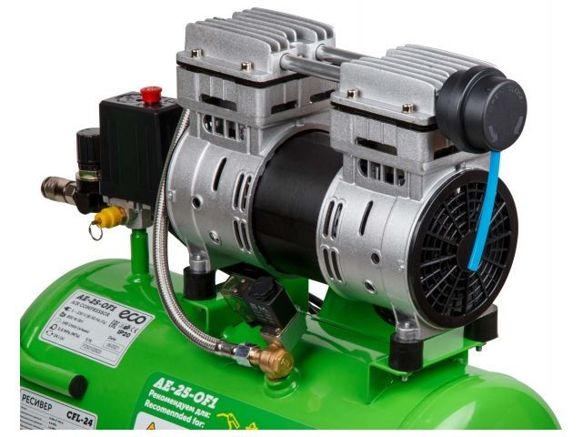 Компрессор ECO AE-25-OF1 безмасляный (140 л/мин, 8 атм, коаксиальный, безмасляный, ресив. 24 л, 220 В, 0,8 кВт) (AE-25-OF1)