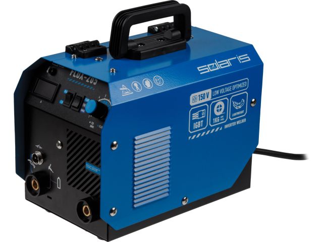 Полуавтомат сварочный Solaris FLUX-205 (230В; 20-180 А; 20,5 В / 80 В / 62 В; FLUX/MMA/TIG LIFT; байонетный разъем;) (SL5712-2)