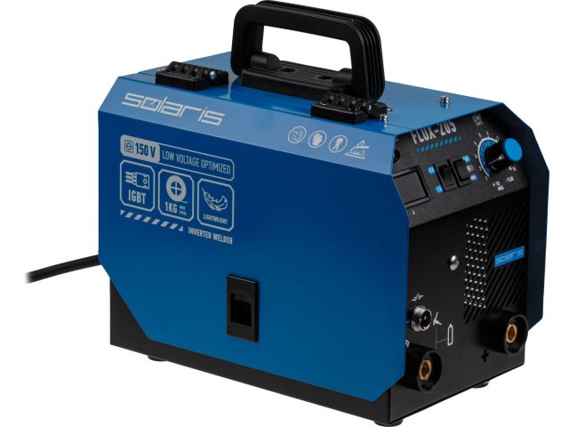 Полуавтомат сварочный Solaris FLUX-205 (230В; 20-180 А; 20,5 В / 80 В / 62 В; FLUX/MMA/TIG LIFT; байонетный разъем;) (SL5712-2)
