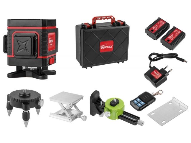 Нивелир лазерный WORTEX LL 0330-1 в чем. + аксессуары 3х360°, до 25 м, +/- 0.3 мм/м, зеленый (резьба 1/4