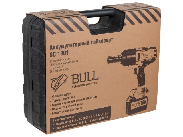Аккум. ударный гайковерт BULL SC 1801 в чем. XLTpro БЕСЩЕТ., 18 В, 1000 Н*м, 3/4