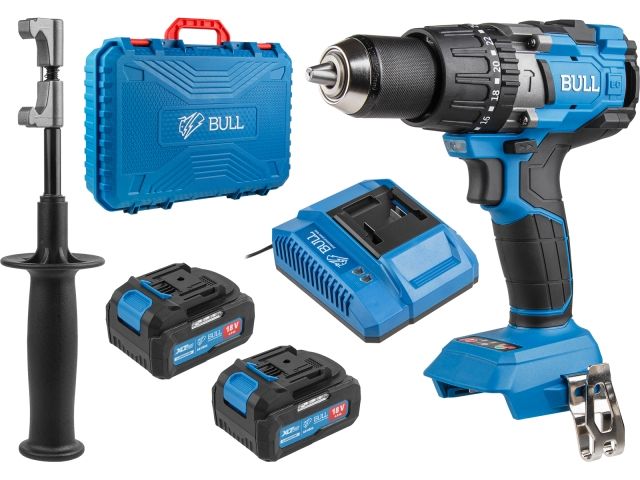 Аккум. дрель-шуруповерт BULL SR 1805 в чем. XLTpro, 2х4 А*ч, БЕСЩЕТ., 18 В, 120 Н*м, БЗП(мет.) 13 мм (Доп. функции: Ударное сверление, Аккум. дрель-шуруповерт BULL SR 1805 в чем. XLTpro, 2х4 А*ч, БЕСЩЕТ., 18 В, 120 Н*м, БЗП(мет.) 13 мм (Доп. функции: Ударное сверление,