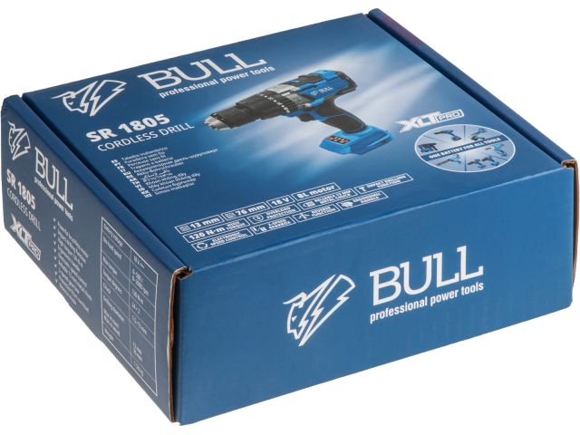 Аккум. дрель-шуруповерт BULL SR 1805 в кор. XLTpro SOLO БЕСЩЕТ., 18 В, 120 Н*м, БЗП(мет.) 13 мм (Доп. функции: Ударное сверление, 