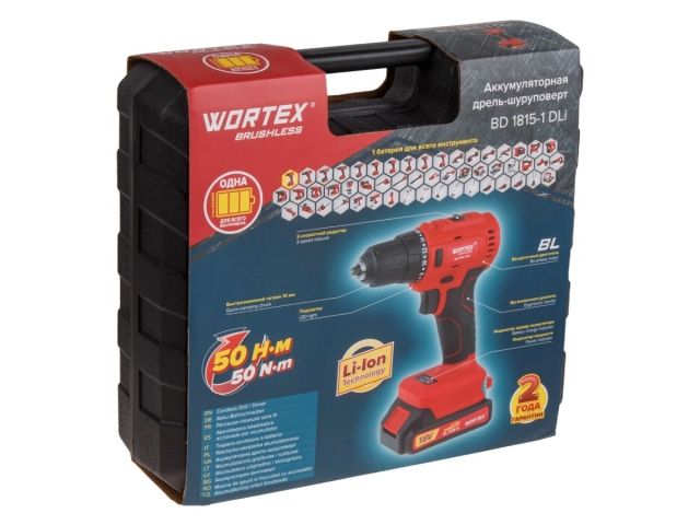 Аккум. дрель-шуруповерт WORTEX BD 1815-1 DLi в чем. ALL1 XLT БЕСЩЕТ, 18 В, 50 Н*м, 1х1.5 А*ч, БЗП 10 (шурупы до 9 мм) (BD18151DLi0029)