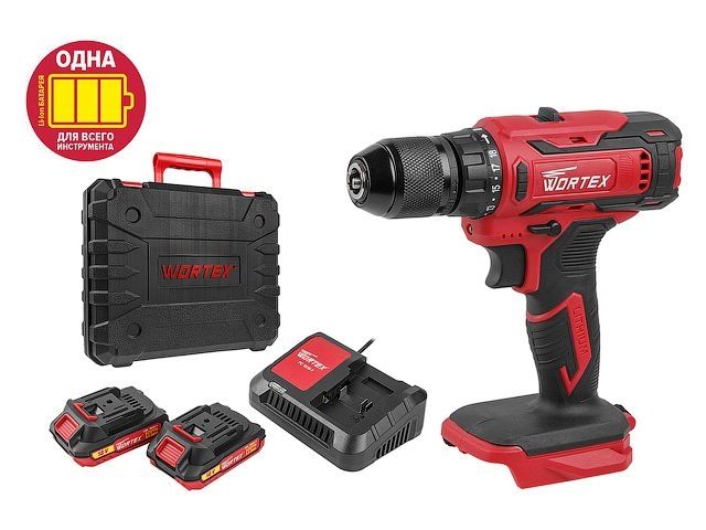 Аккум. дрель-шуруповерт WORTEX BD 1820-1 Li в чем. ALL1 XLT 18 В, 30 Н*м, 2х2 А*ч, БЗП(мет.) 13 мм (шурупы до 8 мм) (0329209)