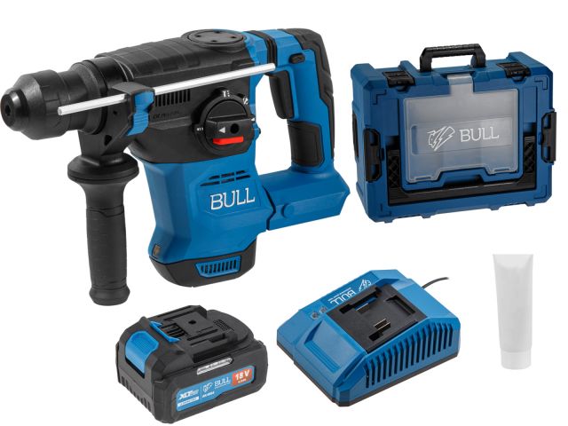 Аккум. перфоратор BULL CBH 1826 Xcase, XLTpro, БЕСЩЕТ., 18 В, 2.6 Дж, 26 мм, 1x4 А*ч, з/у (3 режима + Vario-lock, 3,2 кг) (1333735) Аккум. перфоратор BULL CBH 1826 Xcase, XLTpro, БЕСЩЕТ., 18 В, 2.6 Дж, 26 мм, 1x4 А*ч, з/у (3 режима + Vario-lock, 3,2 кг) (1333735)