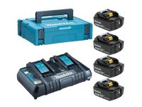 Комплект аккумулятор LXT 18.0 В BL1850B 4 шт. + зарядное устройство DC18RD в кейсе (Набор BL1850B 18V 5,0 Ah 4 шт. + DC18RD) (MAKITA) (198312-4)