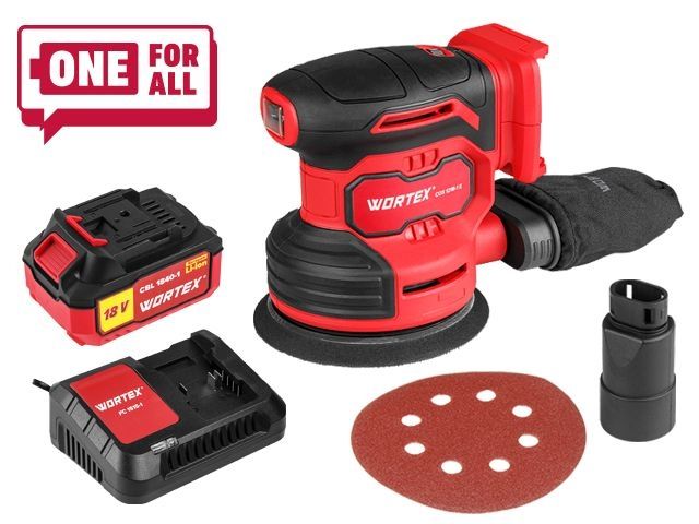 Аккум. эксцентриковая шлифмашина WORTEX COS 1218-1 E в кор. ALL1 XLT SET 18В, 125 мм, 6000-13000 (Амплитуда колебаний, мм: 1.6) (1333436)