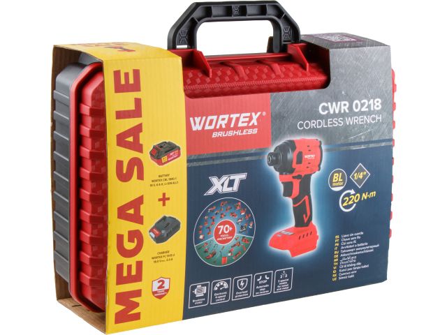 Аккум. ударный гайковерт/винтоверт WORTEX CWR 0218 в чем. XLT 1x4 А*ч, БЕСЩЕТ., 18 В, 220 Н*м (внутр. шестигр. 1/4