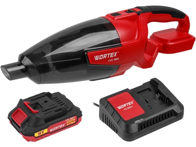 Аккум. пылесос WORTEX CVC 1860 в кор. SET ALL1 XLT 18 В, автомобильный, 1х2А*ч (18 В, автомобильный, С АКБ 2 А*ч и ЗУ 2 А, 600 мл, 8 кПа, 11.7 л/с) (1325404)