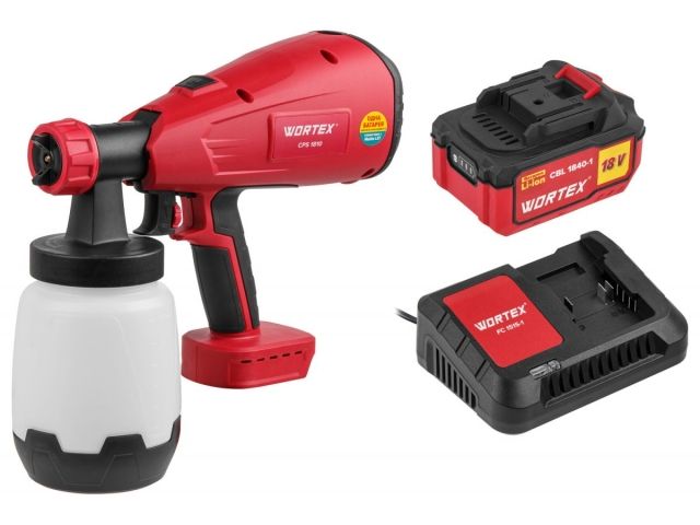 Аккум. краскораспылитель WORTEX CPS 1810 в кор. ALL1 XLT SET 18В, 1 акк., 4 Ач, 700 мл/мин, 1 л б (18 В, 1 акк., 4 Ач, ЗУ, 700 мл/мин, 1 л бак, 2.6 мм (0333270)