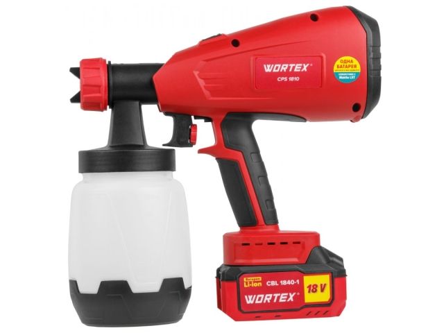 Аккум. краскораспылитель WORTEX CPS 1810 в кор. ALL1 XLT SET 18В, 1 акк., 4 Ач, 700 мл/мин, 1 л б (18 В, 1 акк., 4 Ач, ЗУ, 700 мл/мин, 1 л бак, 2.6 мм (0333270)