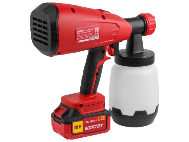 Аккум. краскораспылитель WORTEX CPS 1810 в кор. ALL1 XLT SET 18В, 1 акк., 4 Ач, 700 мл/мин, 1 л б (18 В, 1 акк., 4 Ач, ЗУ, 700 мл/мин, 1 л бак, 2.6 мм (0333270)