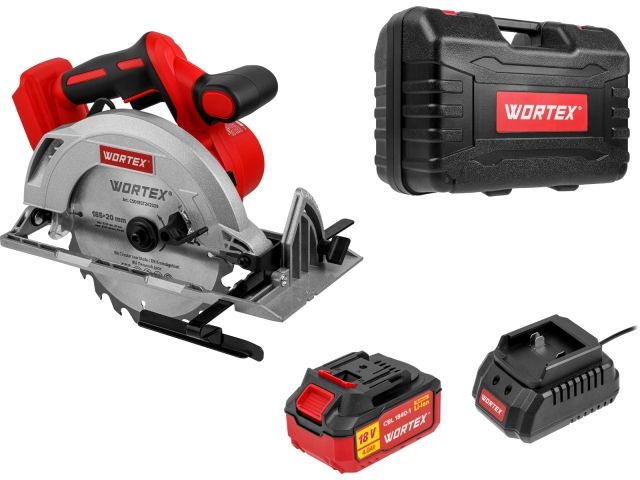 Аккум. циркулярная пила WORTEX CCS 1819-1 в чем. ALL1 XLT SET БЕСЩЕТ., 18 В, 185 мм, до 63 мм (АКБ 1х4 А*ч, ЗУ 2А) (1329533)
