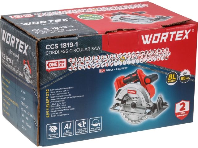 Аккум. циркулярная пила WORTEX CCS 1819-1 в кор. ALL1 XLT SOLO, БЕСЩЕТ., 18 В, 185 мм, до 63 мм (БЕЗ АККУМУЛЯТОРА И ЗУ) (1329532)