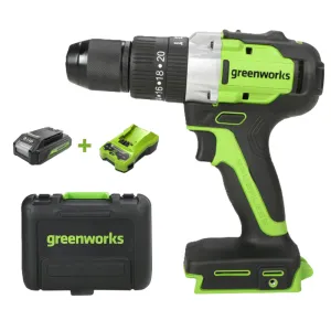 Дрель-шуруповерт ударная Greenworks GD24DD60K2 24V (60Нм) аккумуляторная, с АКБ 2 А/ч и ЗУ (в кейсе)