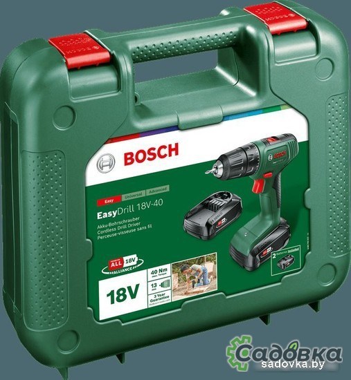 Дрель-шуруповерт Bosch EasyDrill 18V-40 06039D8005 (с 2-мя АКБ 2 Ач, кейс)
